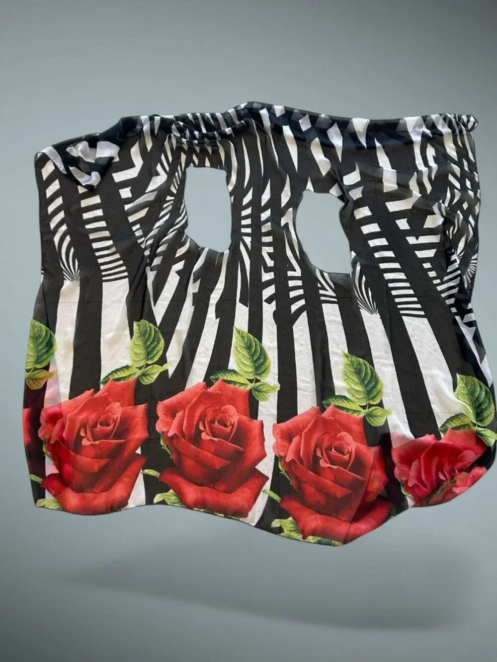 Sheer Chiffon Wrap Black White Zebra Stripes Red Rose Floral Open Drape
